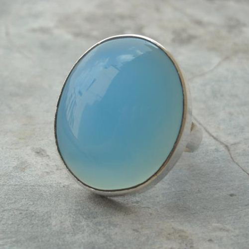 Aqua ring, Blue chalcedony ring, Big bold silver ring