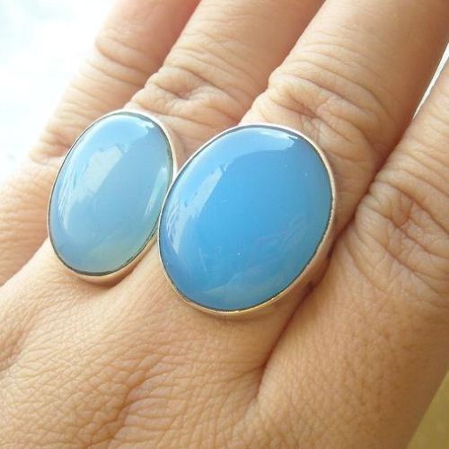 Aqua ring, Blue chalcedony ring, Big bold silver ring