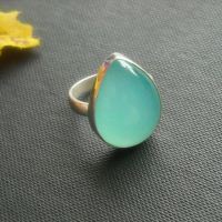 Aqua rings, Aqua blue chalcedony silver ring, Tear drop ring