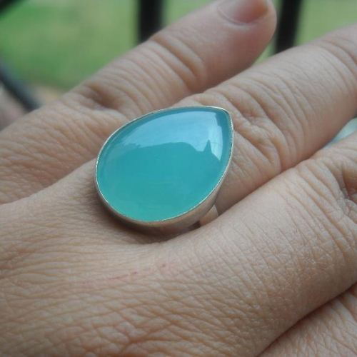 Aqua rings, Aqua blue chalcedony silver ring, Tear drop ring