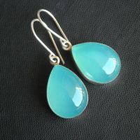 Aqua tear drop earrings, Aqua blue chalcedony silver hook earrings