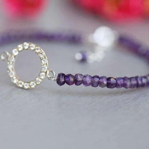 Artisan Amethyst bracelet, Beaded silver bracelet handmade