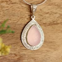 Artisan Bridal pink Pendant, Silver chalcedony drop pendant