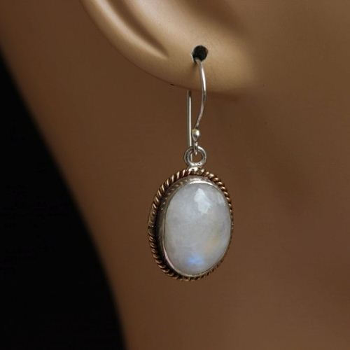 Artisan Earrings - Dual tone 18k Gold  Silver - Rainbow Moonstone