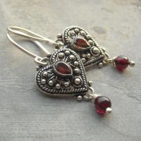 Artisan Ethnic Garnet heart sterling silver gemstone earrings