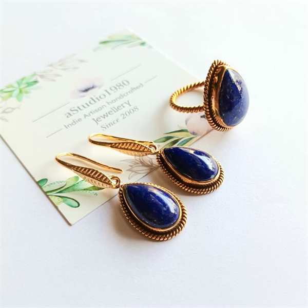 Artisan Gold lapis earrings 18k gold handmade earrings  