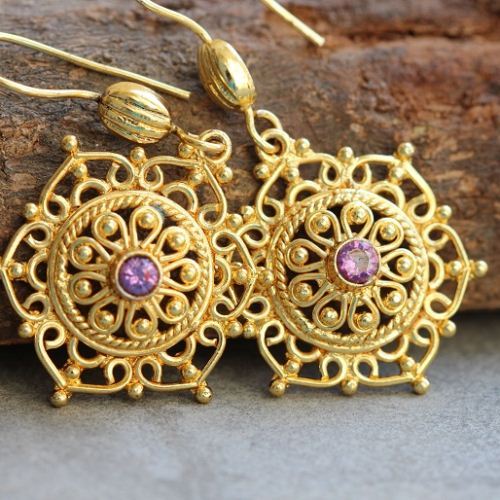 Artisan Gold snowflake amethyst earrings
