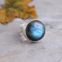 Artisan Labradorite Ring, Labradorite artisan silver blue ring