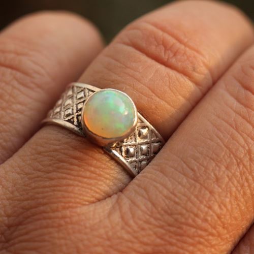 Artisan Opal ring, Opal silver Ring, Genuine opal ring 