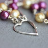 Artisan Pearl bracelet, Handmade gemstone heart silver bracelet