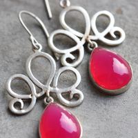 Artisan Pink earrings, Bridal earrings, Chalcedony silver earrings