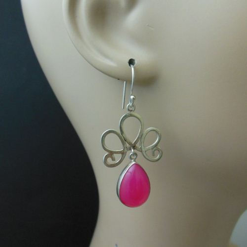 Buy Artisan Pink earrings, Bridal earrings, Chalcedony silver earrings ...