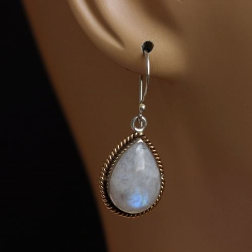 Artisan Rainbow Moonstone Earrings - Dual tone 18k Gold Silver 