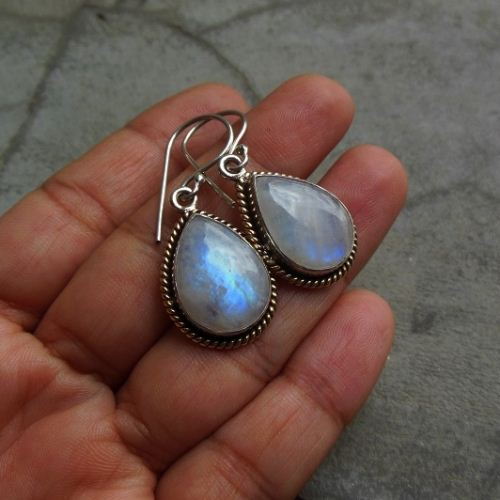 Artisan Rainbow Moonstone Earrings - Dual tone 18k Gold Silver 