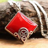Artisan silver pendants, Red coral pendant chain, artisan pendant 