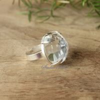 Artisan silver crystal ring, Handmade round faceted ring