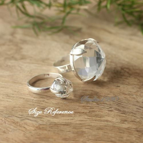 Artisan silver crystal ring, Handmade round faceted ring