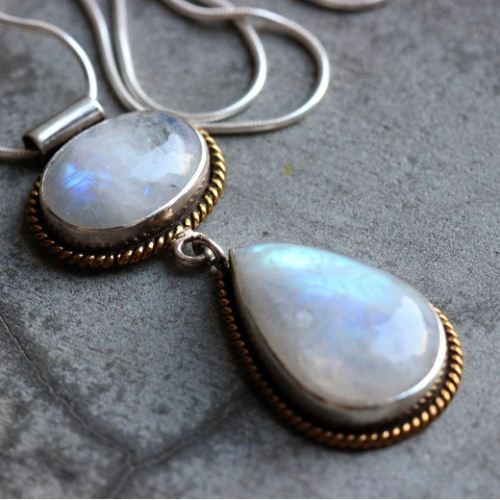 Artisan Statement Moonstone pendant - Dual tone 18k Gold Silver 