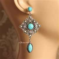 Artisan Turquoise earrings Handmade sterling silver