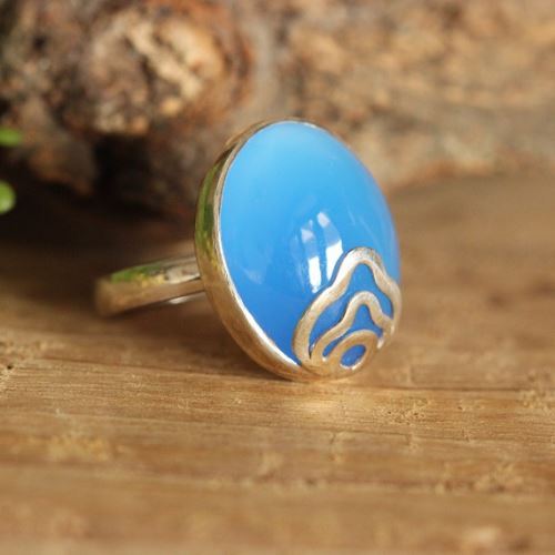 Sterling silver blue chalcedony ring, Artisan handmade jewelry gift