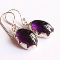 Artisan earrings, Amethyst earrings, purple gemstone silver