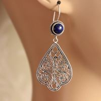 Artisan lapis filigree sterling silver handmade earrings
