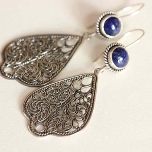 Artisan lapis filigree sterling silver handmade earrings