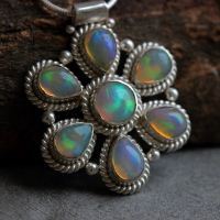 Artisan pendant, Genuine natural opal silver pendant 