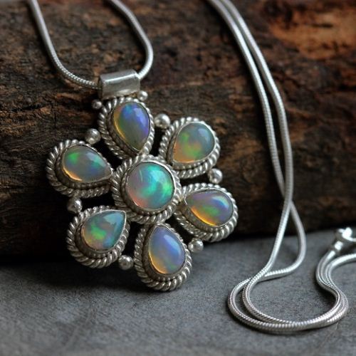 Artisan pendant, Genuine natural opal silver pendant 