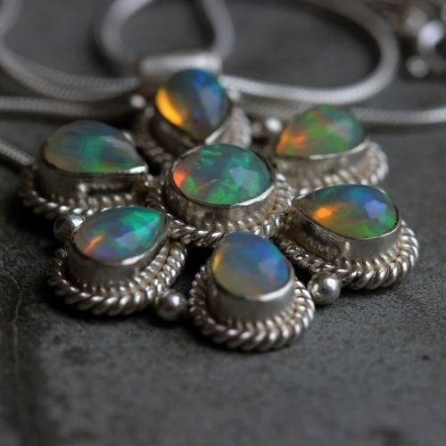 Artisan pendant, Genuine natural opal silver pendant 