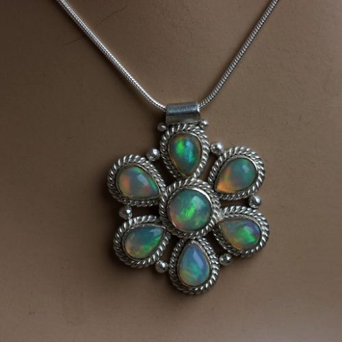 Artisan pendant, Genuine natural opal silver pendant 