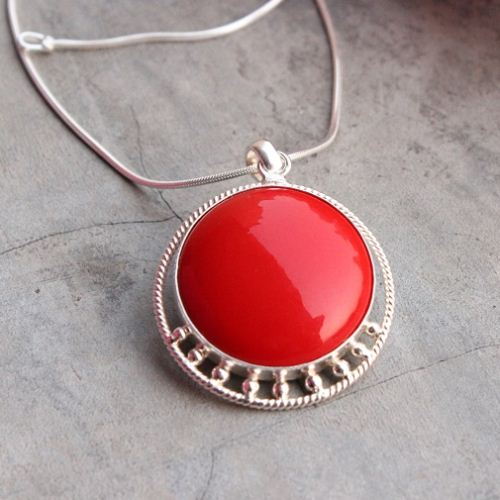 Gemstone Charm Jewel Red Coral Sterling Silver Pendant Clip Dangle Zipper Pull