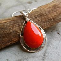 Artisan red coral stone silver pendant