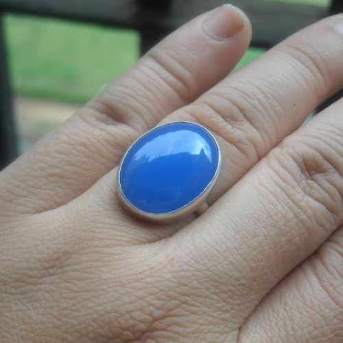 Artisan ring, Handmade ring jewelry, silver blue chalcedony ring