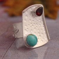 Artisan rings, Handmade jewelry, Turquoise garnet silver ring 