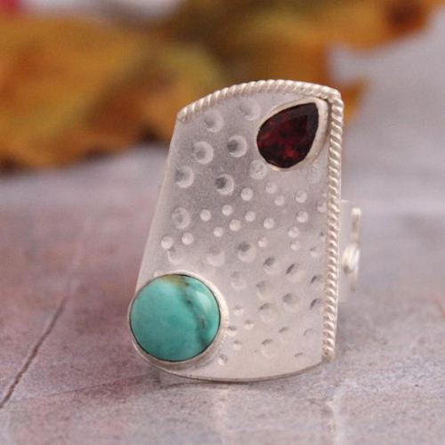Artisan rings, Handmade jewelry, Turquoise garnet silver ring 