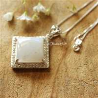 Artisan square Rainbow moonstone pendant necklace CZ silver