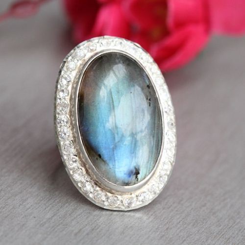 Artisan statement Labradorite ring, Labradorite sterling silver ring 