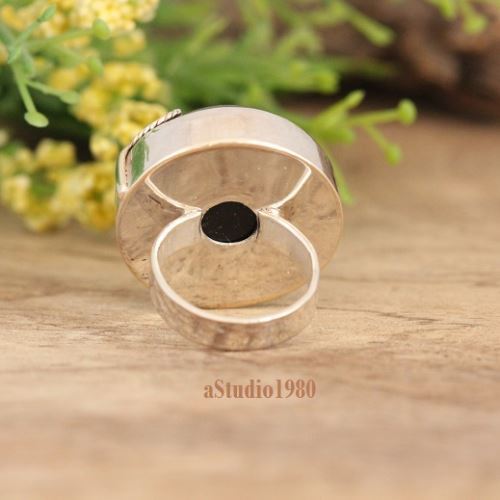 Black obsidian ring, Statement gemstone artisan silver ring