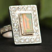 Artisan statement Opal ring, Opal silver rings for women