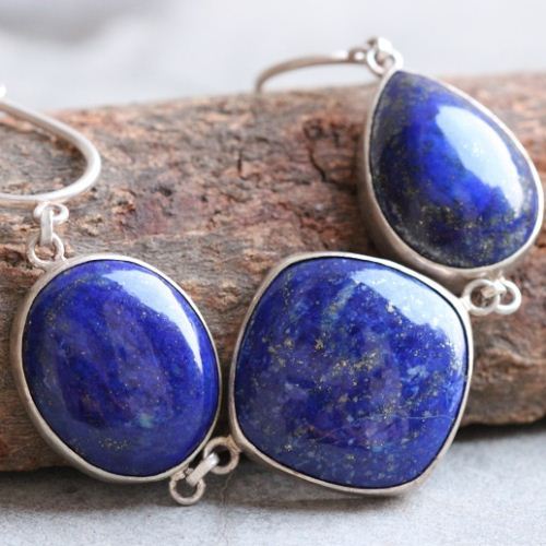 Asymmetric Statement necklace, OOAK blue lapis silver necklace