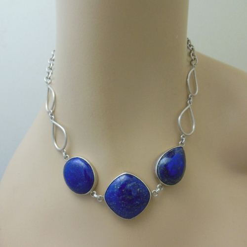 Asymmetric Statement necklace, OOAK blue lapis silver necklace