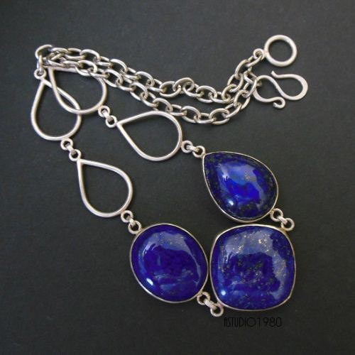 Asymmetric Statement necklace, OOAK blue lapis silver necklace