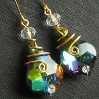 Baroque earrings, baroque pearl earrings, Gold filled Glam Vitrial Medium swarovski crystal bridal Golden Earrings