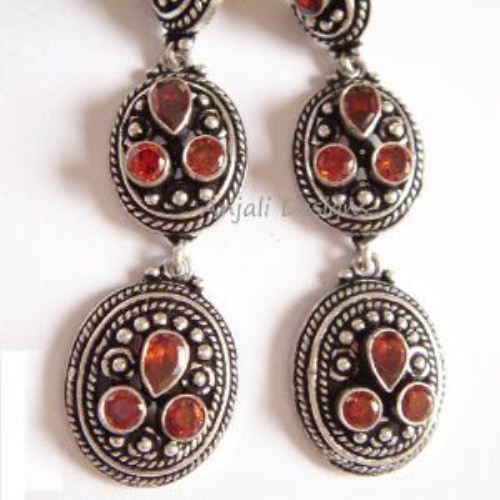 Beautiful silver Designer unique Red Garnet earrings