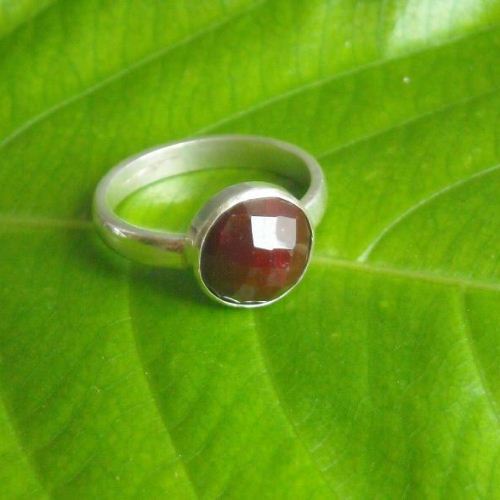 Bezel set genuine ruby ring - Faceted round 925 sterling silver ring