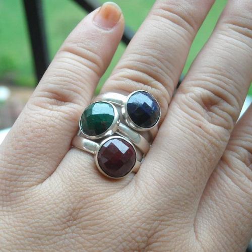 Bezel set genuine ruby ring - Faceted round 925 sterling silver ring