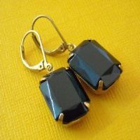 Black Magic vintage glass golden brass lever back earrings