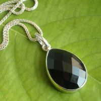 Black onyx Pendant, drop shape Pendant, handmade gemstone sterling silver Pendant