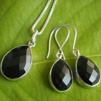 Black onyx, Pendant earring set, drop shape Pendant earrings , handmade, gemstone, sterling silver Pendant set
